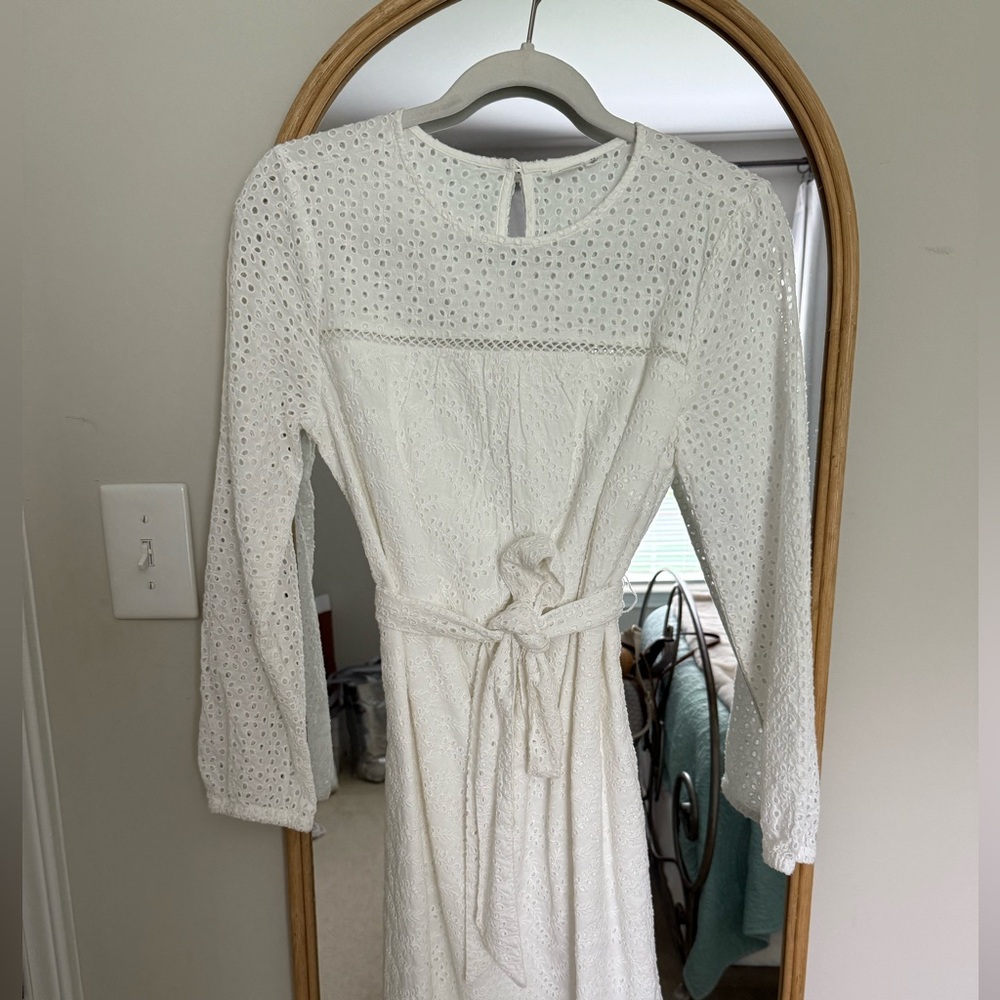GAP White Long Sleeve Lace Dress